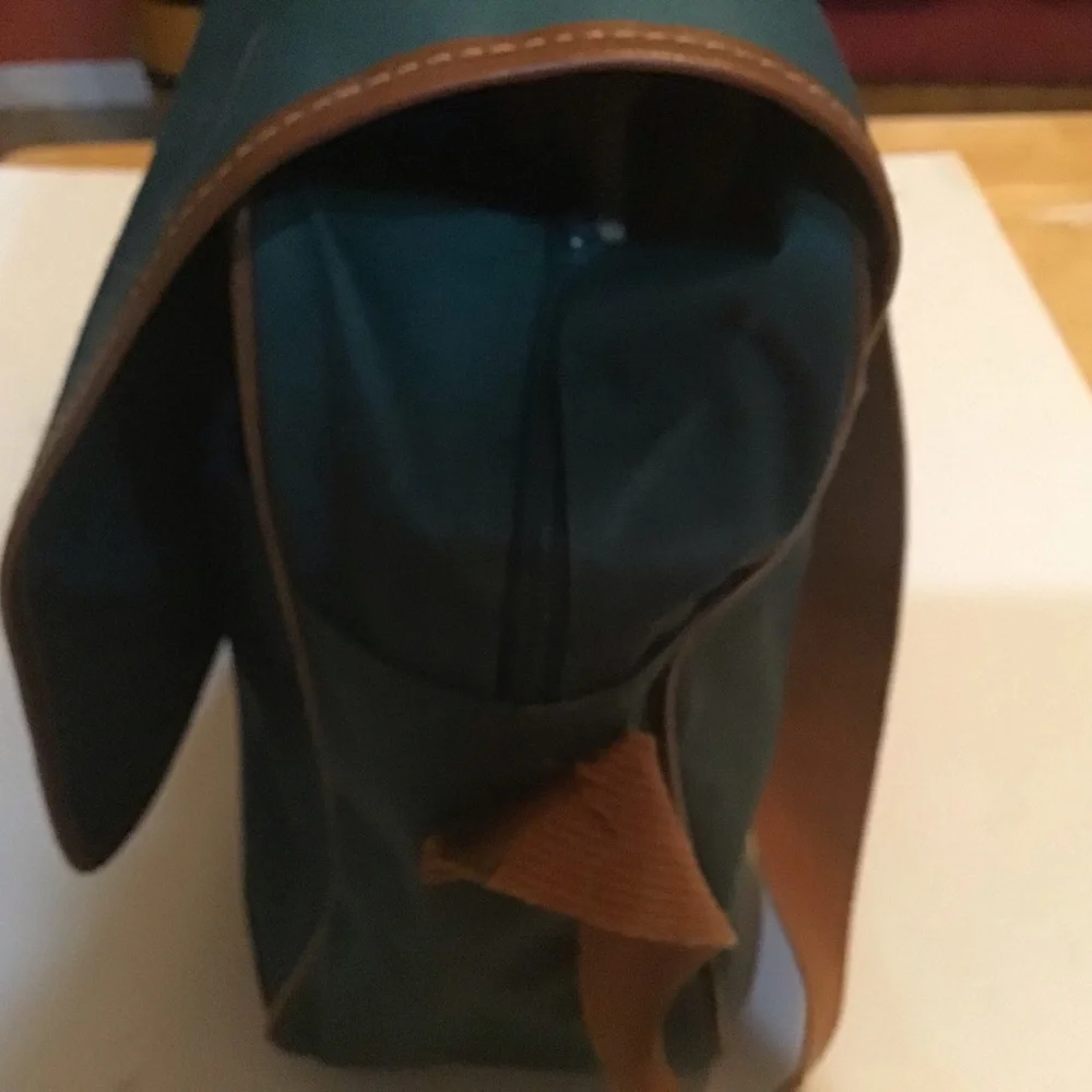 Polo Ralph Lauren Vintage Messenger Bag Hunter Green Brown Leather Trim